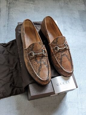Gucci Men’s Brown Python Leather Horsebit Loafers US 9 Snakeskin Exotic